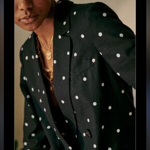 Seszane Christie black and white polka dots ecru linen blazer size 36